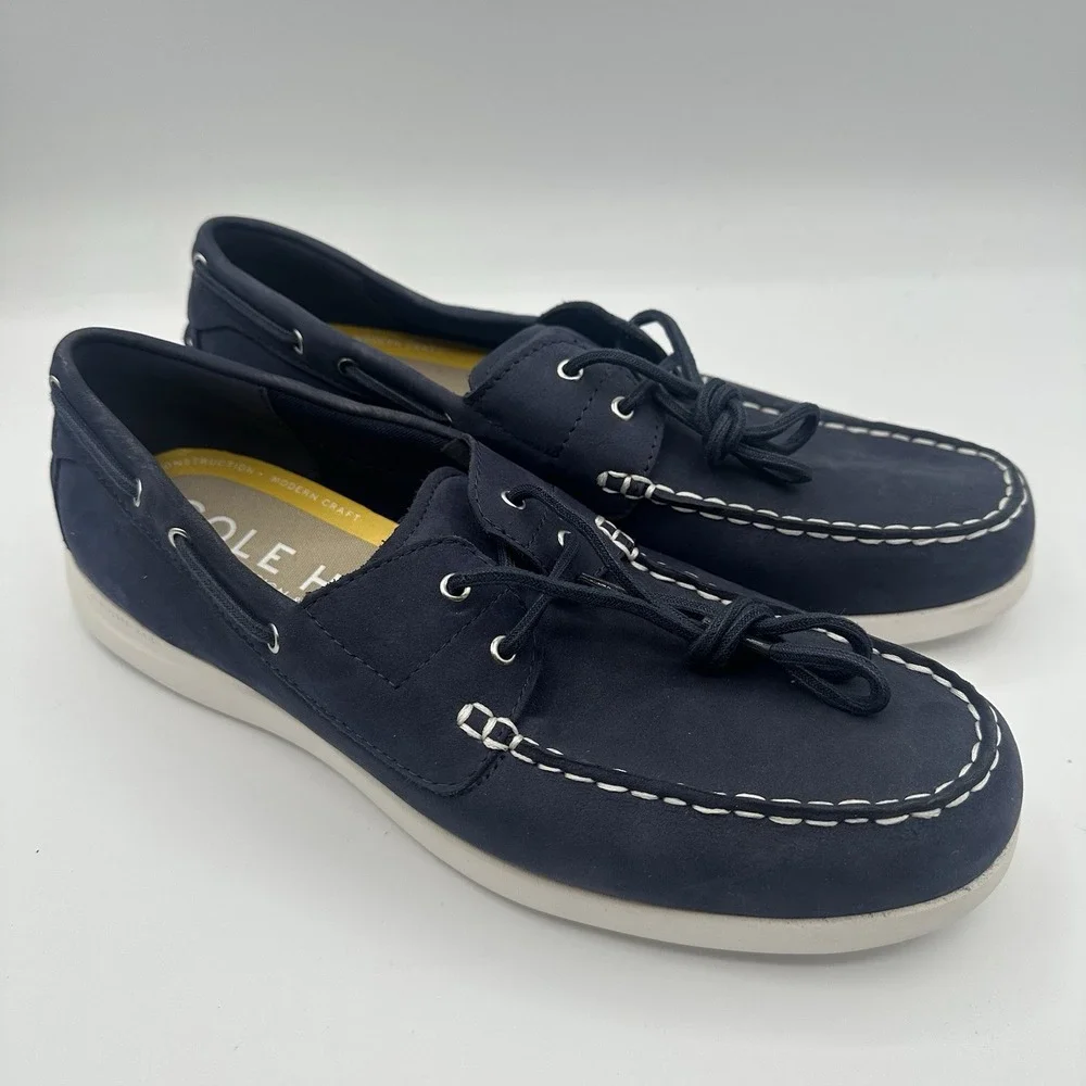 Cole Haan Grand Atlantic Boat Shoes Mens Sz 9 M Marine Navy Blue Lace Up C36080